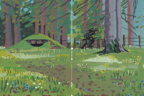 MARIANO RONCESVALLES SALE DEL BUNKER - Gouache sobre papel. 27X20