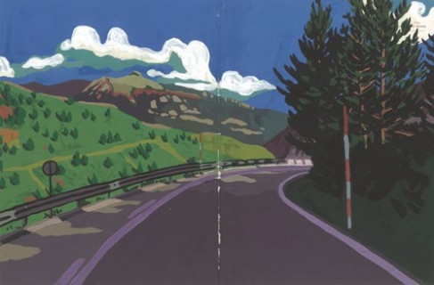 Carretera Yesa - Gouache en papel 26,5x40 cm