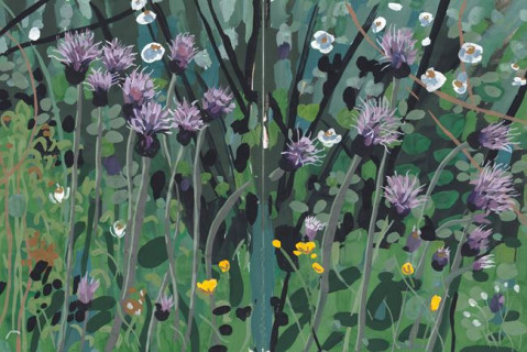 FLORES LILAS - Gouache sobre papel. 27X20