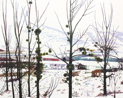 Nieve y muérdago en el camino viejo de Alzuza - Óleo sobre lienzo. 162-130 cm