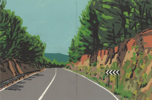 Carretera Yesa - Gouache en papel 26,5x40 cm