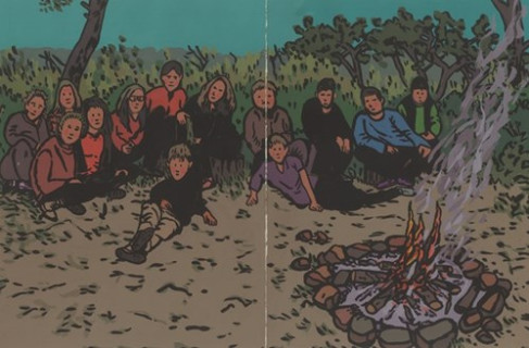 Fuego de campamento - Gouache en papel 26,5x40 cm