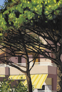 Toldos amarillos - Óleo sobre lienzo. 81 x 54 cm